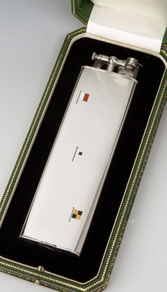 Dunhill for Cartier Art Deco Sterling Silver Lighter, with Enamel Flags