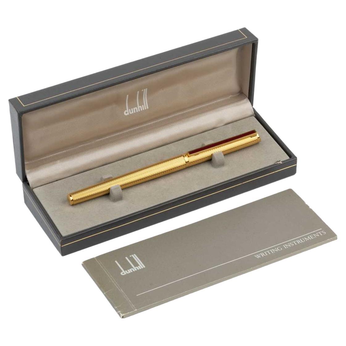 Dunhill Gemline Gold Plated Boxed Fountain Pen With Engine Turned Decoration