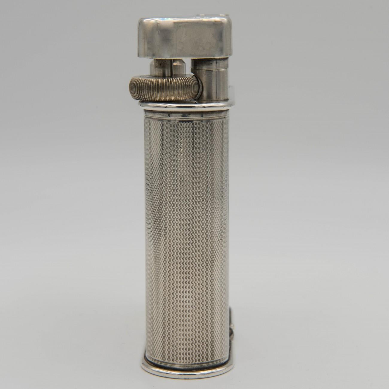 French Dunhill 'Giant' Lighter with Silver Plated Engine Turned Finish, circa 1948