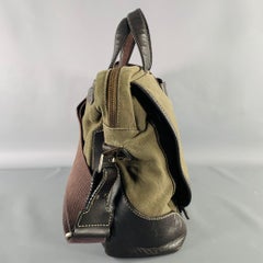 DUNHILL Green Brown Mixed Materials Leather Canvas Messenger Bag