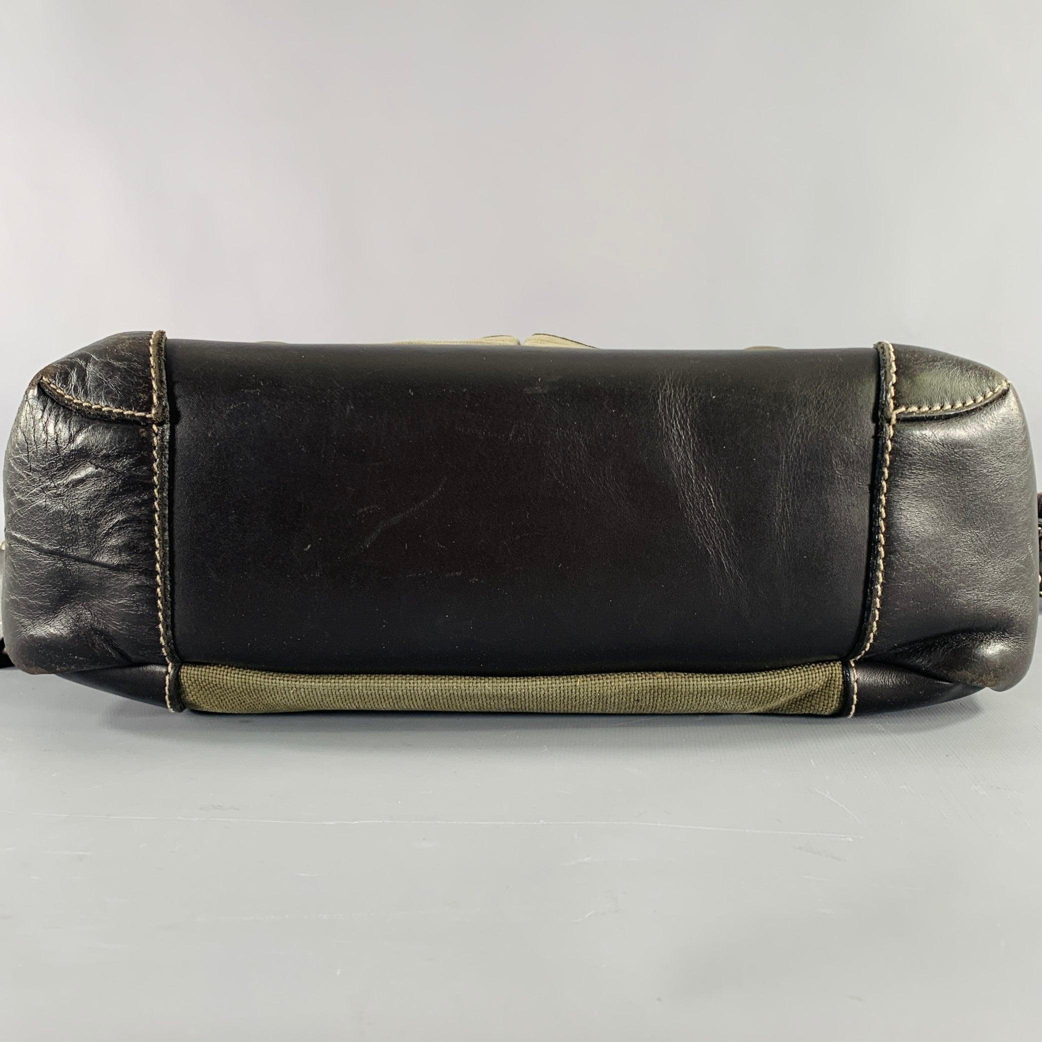 DUNHILL Green Brown Mixed Materials Leather Canvas Messenger Bag For Sale 1