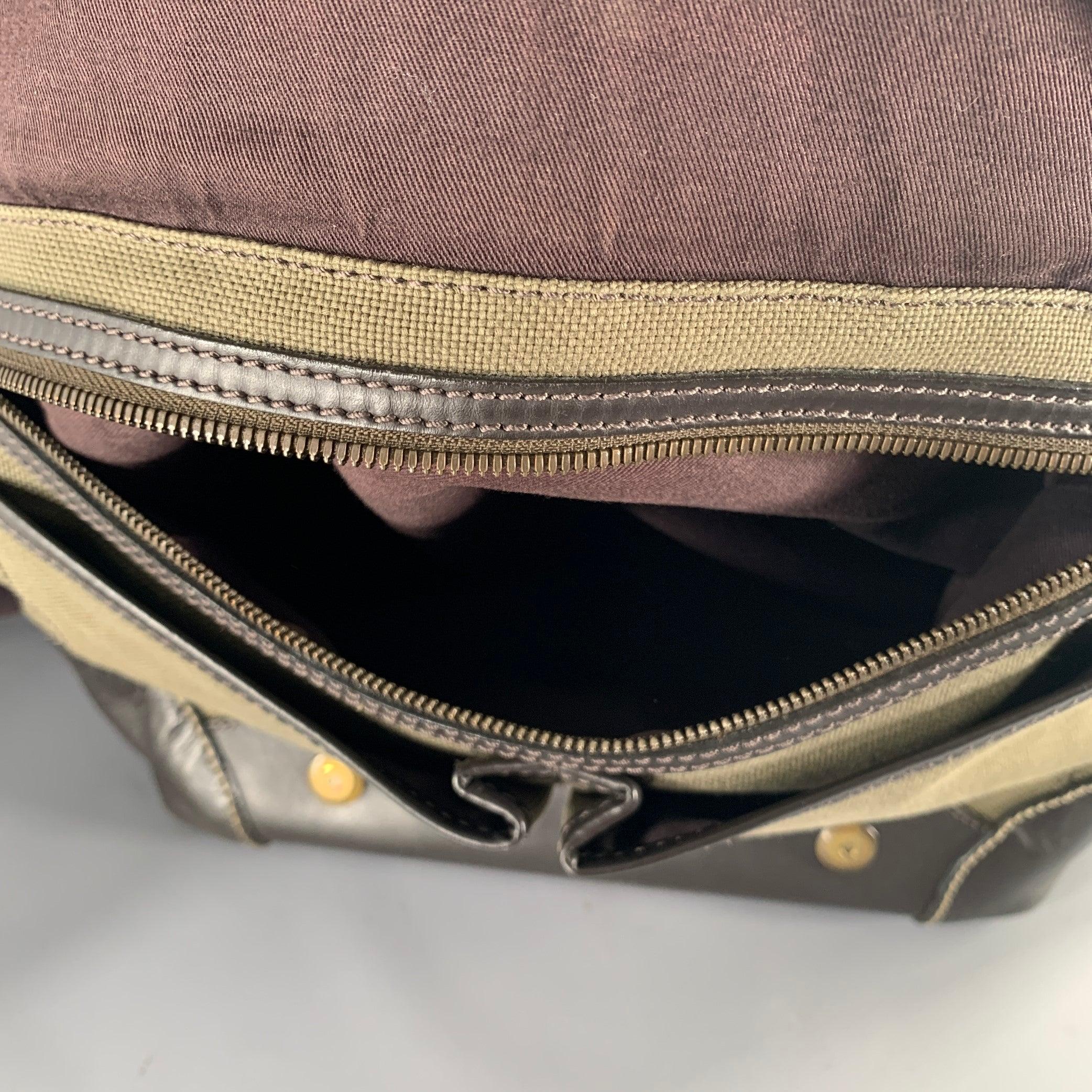 DUNHILL Green Brown Mixed Materials Leather Canvas Messenger Bag For Sale 3