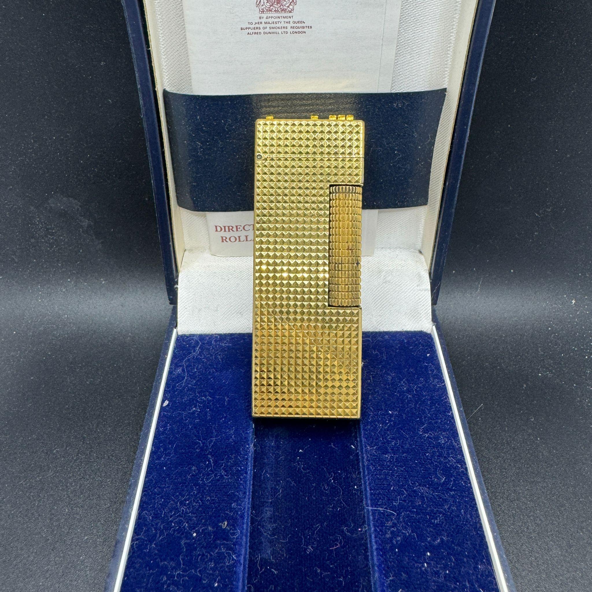 Dunhill “James Bond” Lighter of Choice, Diamond Pattern Gold Plated Lighter For Sale 4