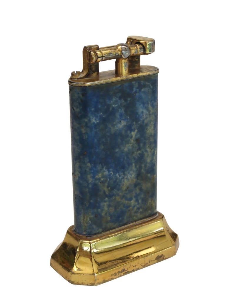 Modern Dunhill Lift Arm Table Lighter Blue Mottled Lacquer Finish