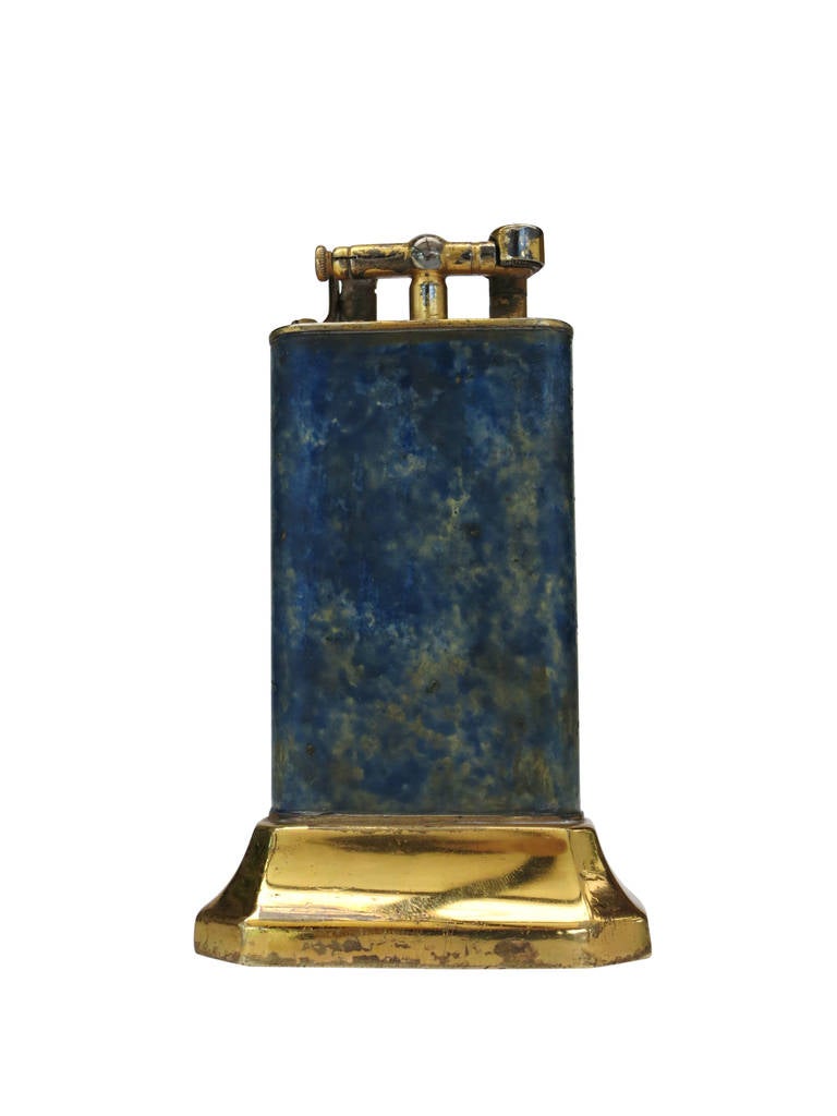 English Dunhill Lift Arm Table Lighter Blue Mottled Lacquer Finish