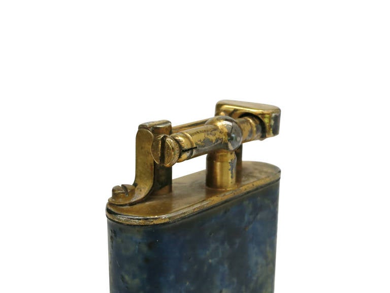 Dunhill Lift Arm Table Lighter Blue Mottled Lacquer Finish In Good Condition In Van Nuys, CA
