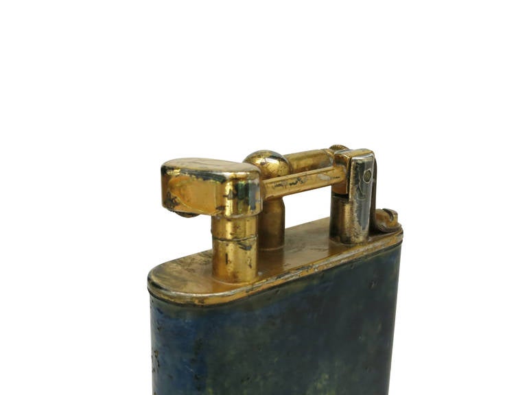 Late 20th Century Dunhill Lift Arm Table Lighter Blue Mottled Lacquer Finish