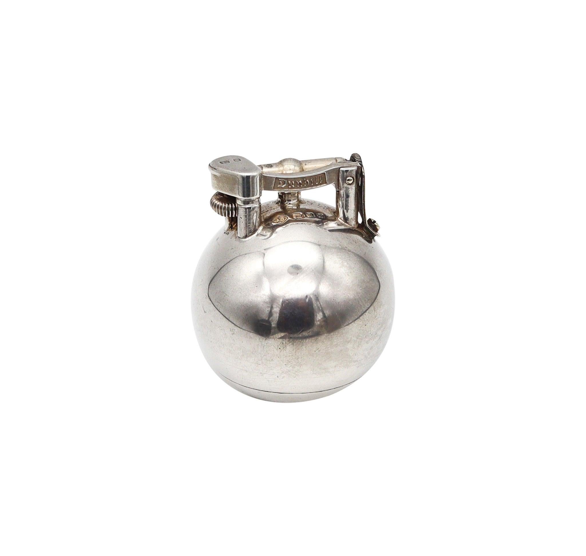 DUNHILL London 1929 Ball Desk Petrol Lighter In Solid .925 Sterling Silver For Sale 3