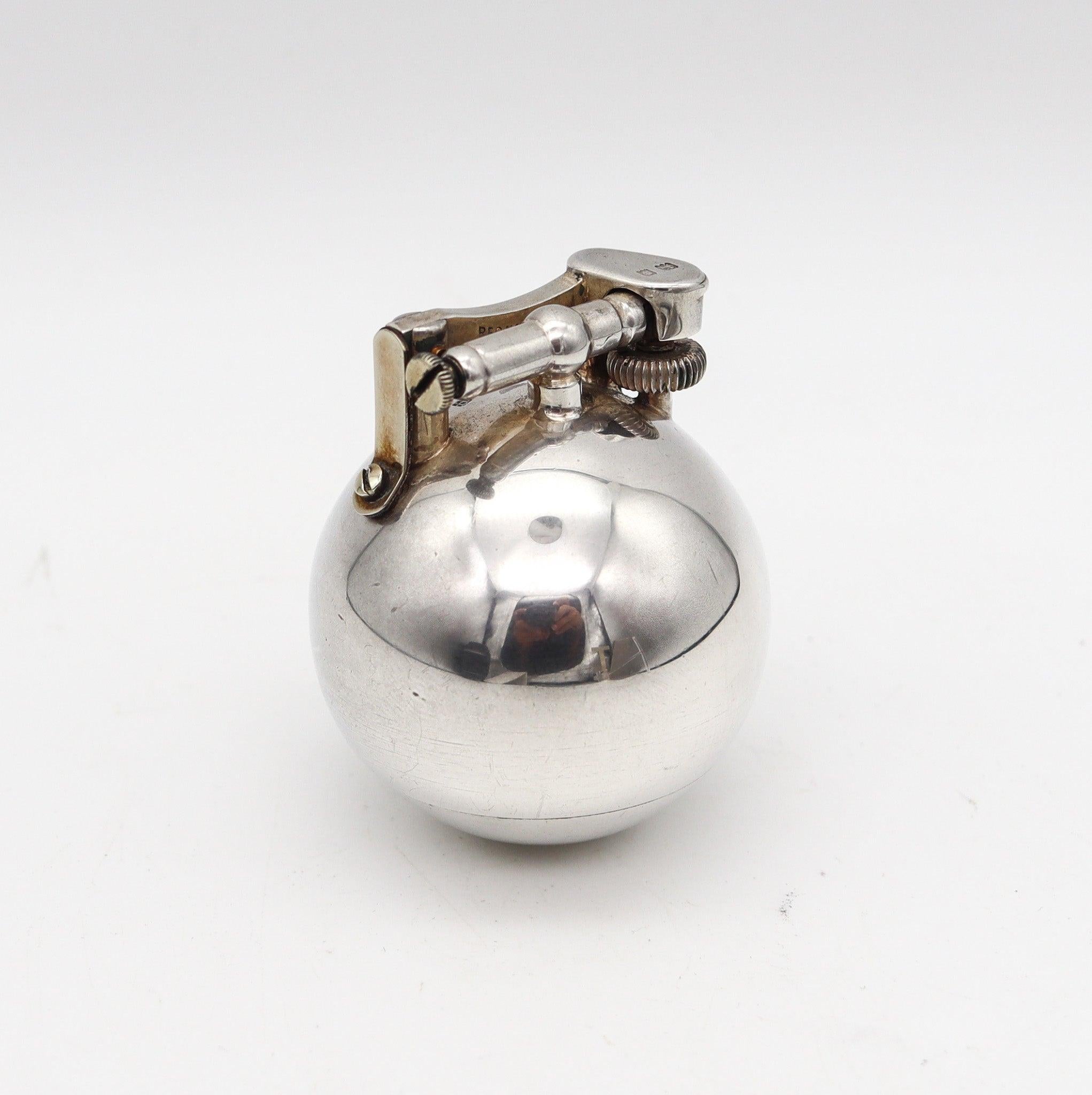 Art Deco DUNHILL London 1929 Ball Desk Petrol Lighter In Solid .925 Sterling Silver For Sale