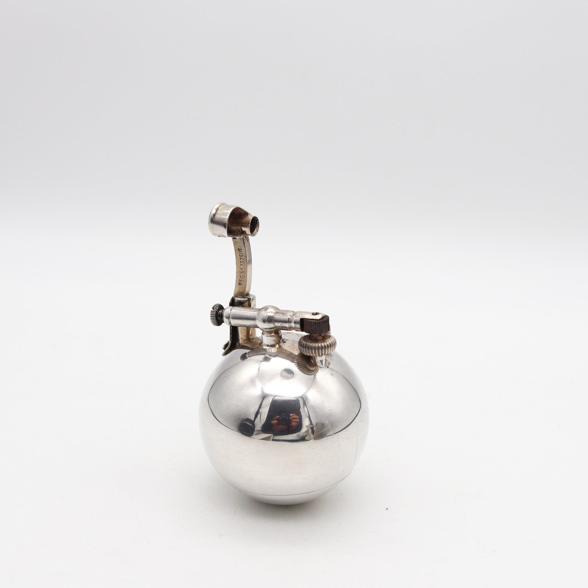 Hand-Crafted DUNHILL London 1929 Ball Desk Petrol Lighter In Solid .925 Sterling Silver For Sale