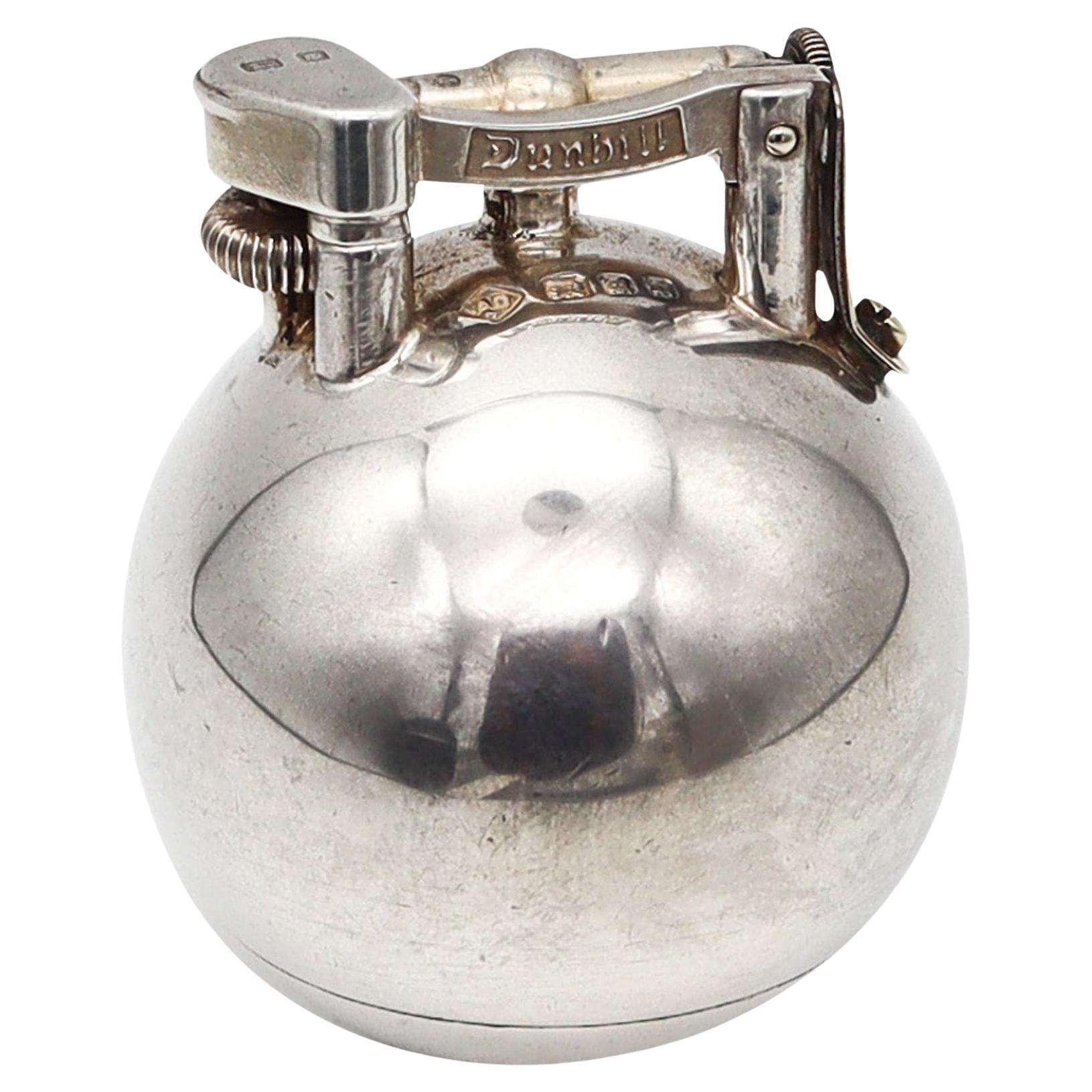 DUNHILL London 1929 Ball Desk Petrol Lighter In Solid .925 Sterling Silver