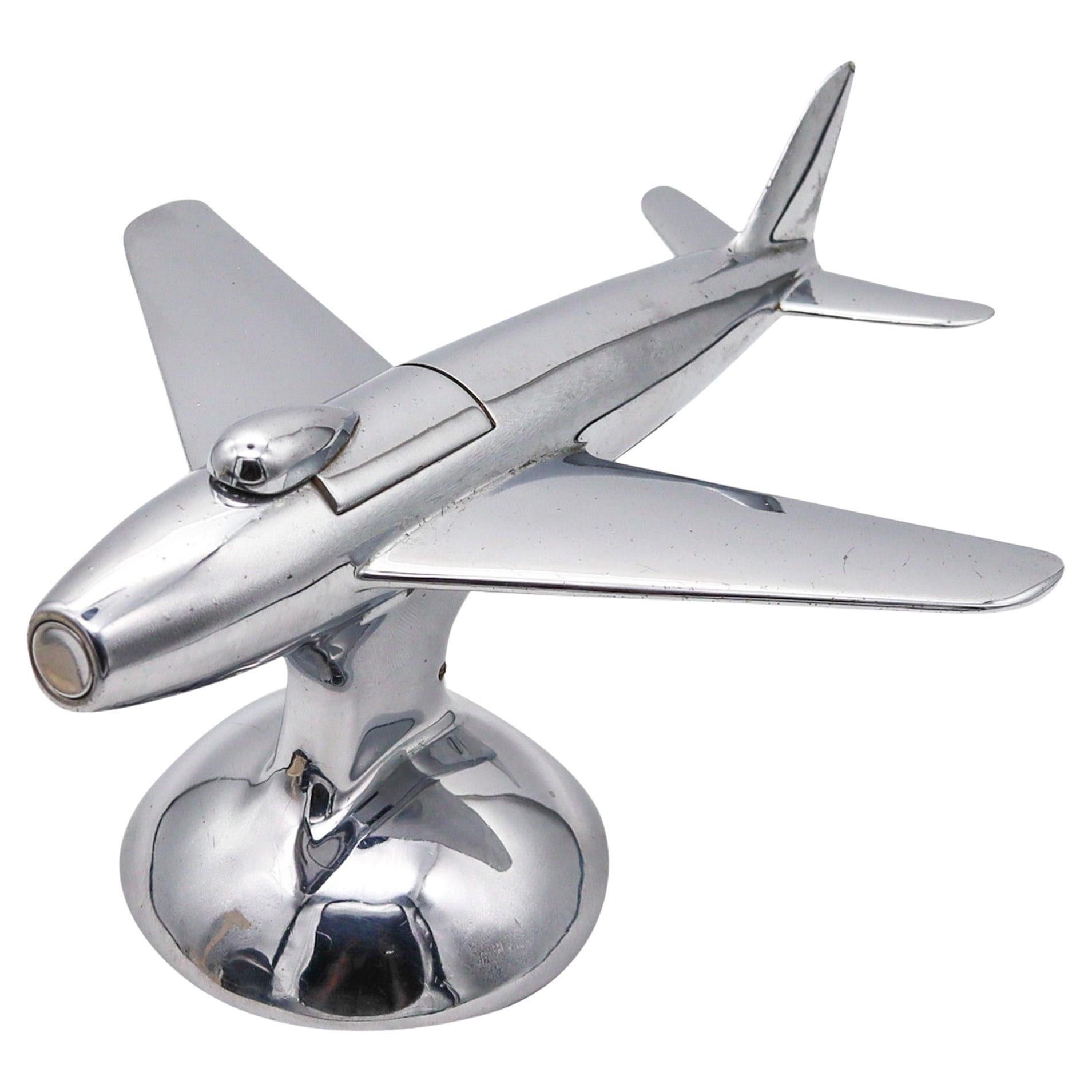 Dunhill London 1954 F-86 Jet Aircraft Table Desk Lighter In Polished Chrome For Sale