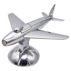 Antique Dunhill London 1954 F-86 Jet Aircraft Table Desk Lighter In Polished Chrome