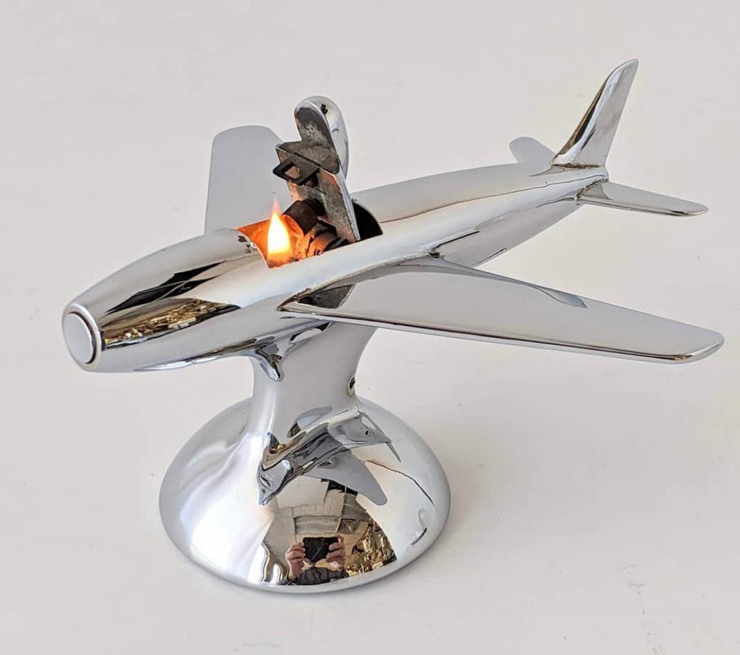DUNHILL London 1954 Jet Aircraft F-86 Accendino da tavolo in cromo lucido 1