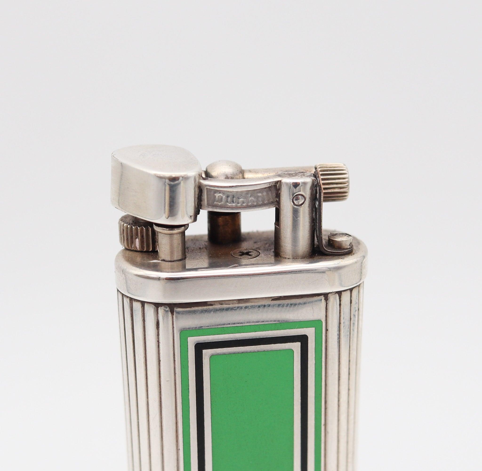 Desk butane lighter designed by Dunhill.

This is an exceptional beautiful lift arm butane desk lighter, created in London England by the Alfred Dunhill Company, back in the 1980-1990. This tall desk club-lighter is quite rare and has been designed