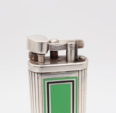 DUNHILL London Art Deco Green & Black Enamel Desk Lighter In 925 Sterling Silver