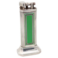 DUNHILL London Art Deco-Schreibtischleuchter aus grüner und schwarzer Emaille in 925 Sterlingsilber im Art déco-Stil
