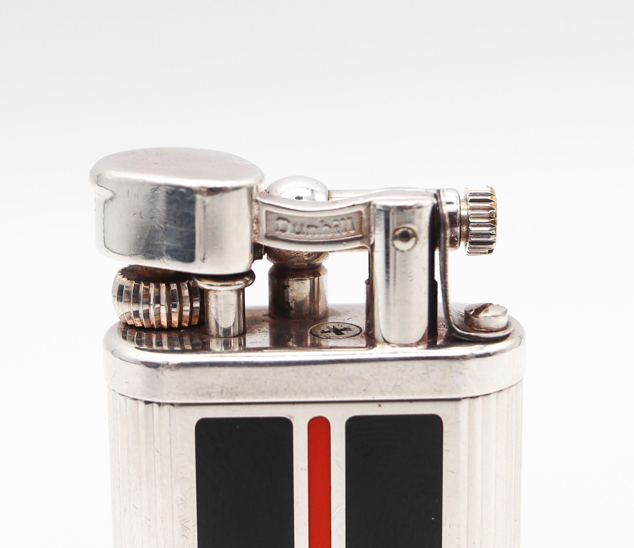 Dunhill London Enameled Art Deco Manhattan Unique Lift Arm Lighter in Silver In Excellent Condition In Miami, FL