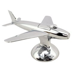 Dunhill Mid-Century Modern Chrome Stylized Sabre Jet Airplane Table Lighter