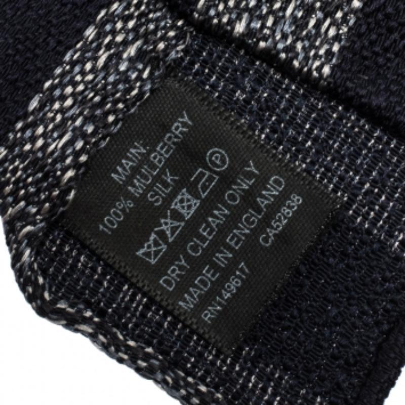 Dunhill Navy Blue Diagonal Stripe Mulberry Silk Jacquard Tie Gris en venta
