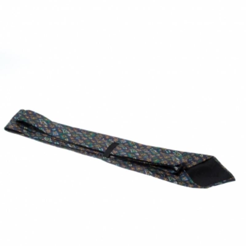 Corbata Dunhill Azul Marino Seda Estampada Medalla Negro en venta