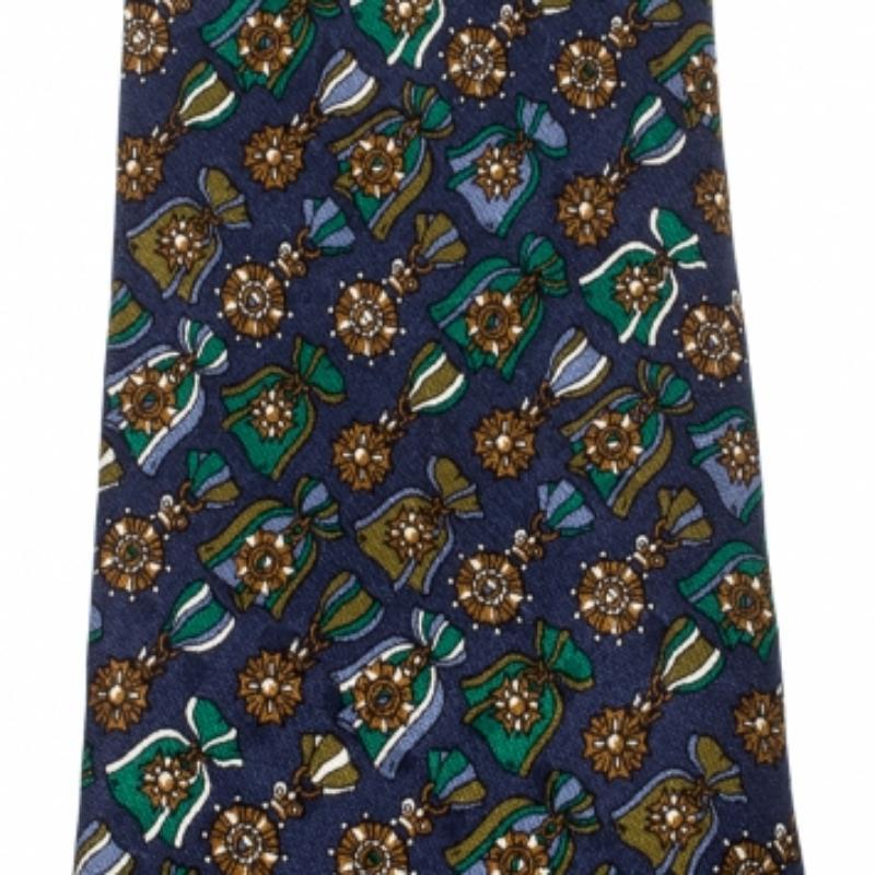 Corbata Dunhill Azul Marino Seda Estampada Medalla en Bueno estado para la venta en Dubai, Al Qouz 2