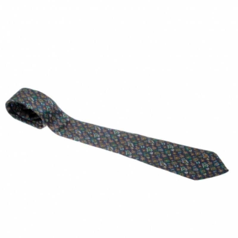 De los hombres Corbata Dunhill Azul Marino Seda Estampada Medalla en venta