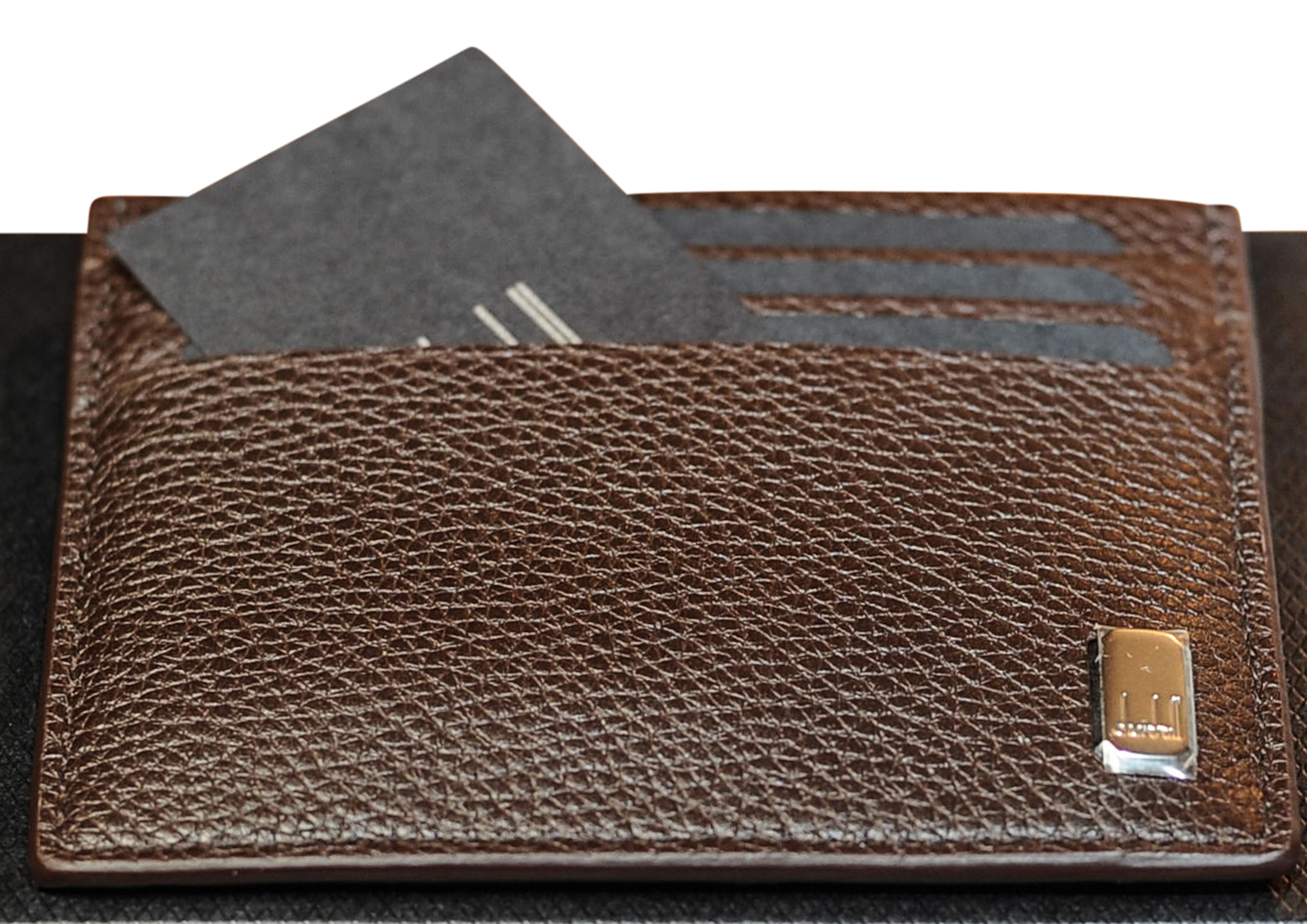 Dunhill of London Brown Genarbtes Leder Flache Karte Brieftasche mit Box & Staubschutzhülle  im Zustand „Gut“ im Angebot in High Wycombe, GB