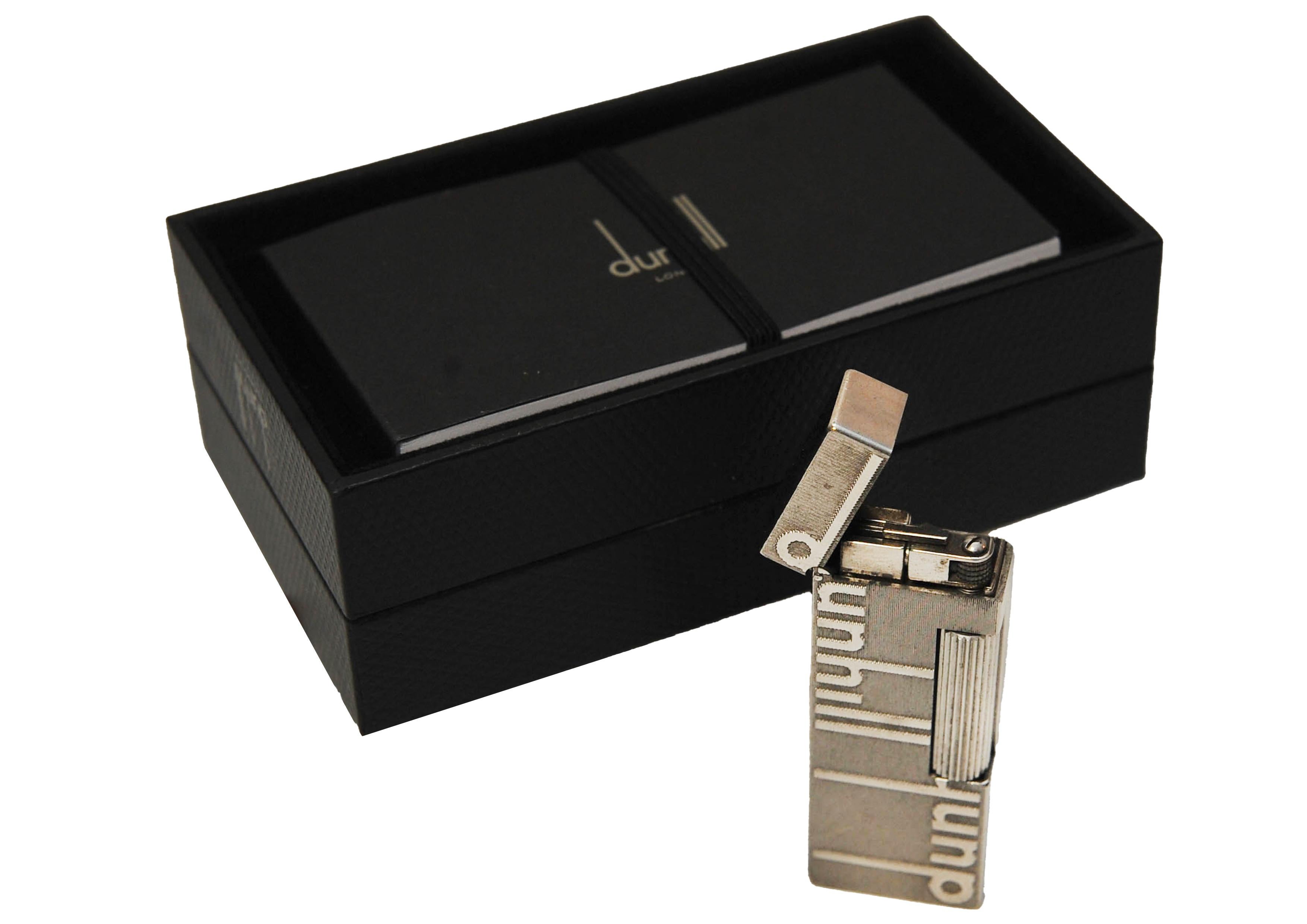 Plated Dunhill of London Longtail Logo Rollgas Cigarette Lighter With Dunhill Box For Sale
