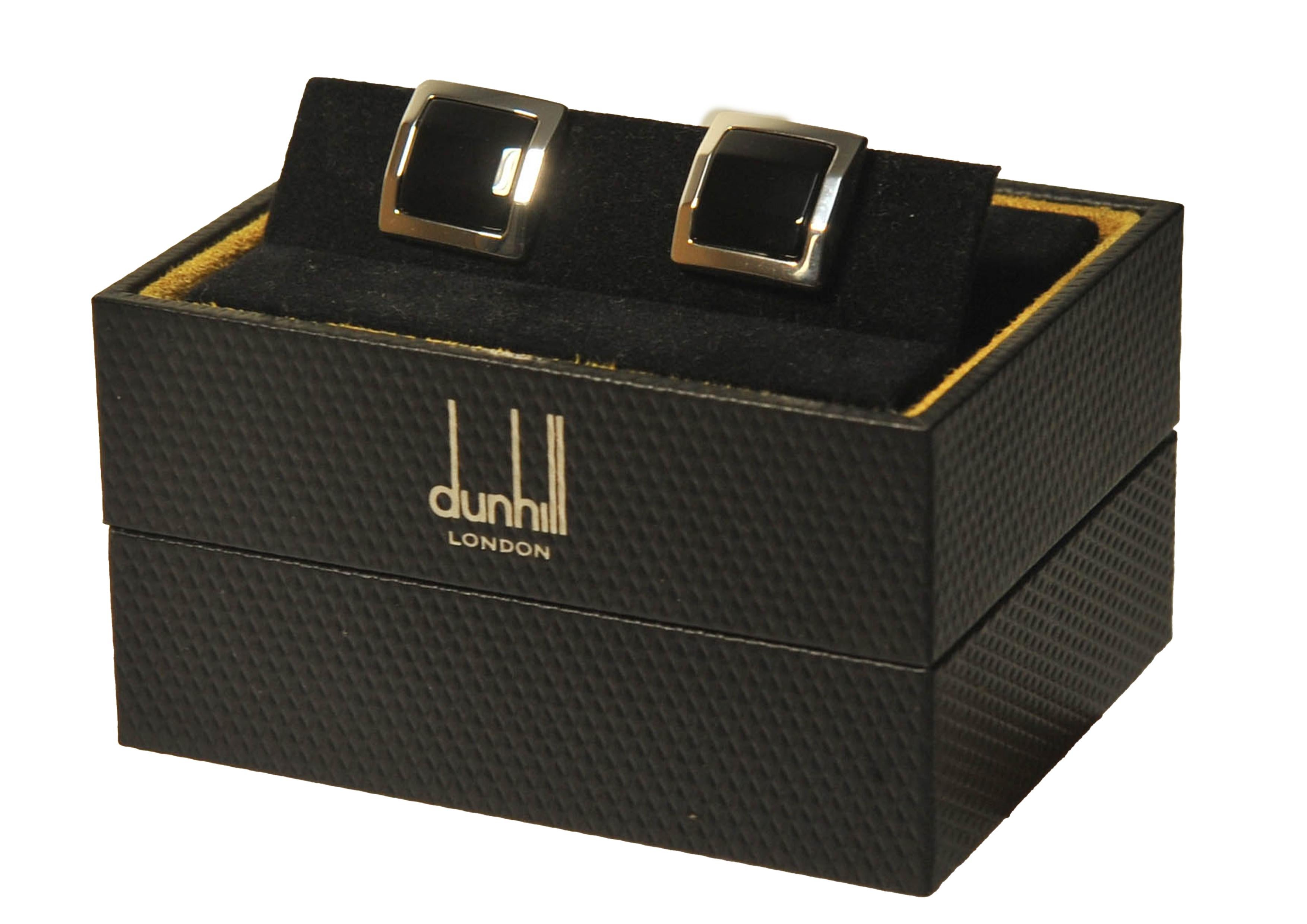 Dunhill of London Sterling Silver & Onyx Cufflinks in Original Dunhill Box  For Sale 2