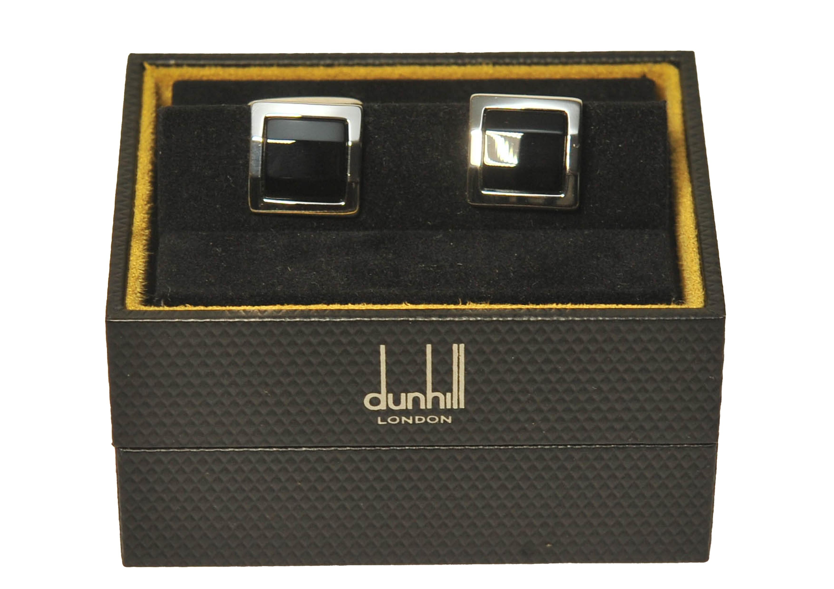 Dunhill of London Sterling Silver & Onyx Cufflinks in Original Dunhill Box  For Sale 3