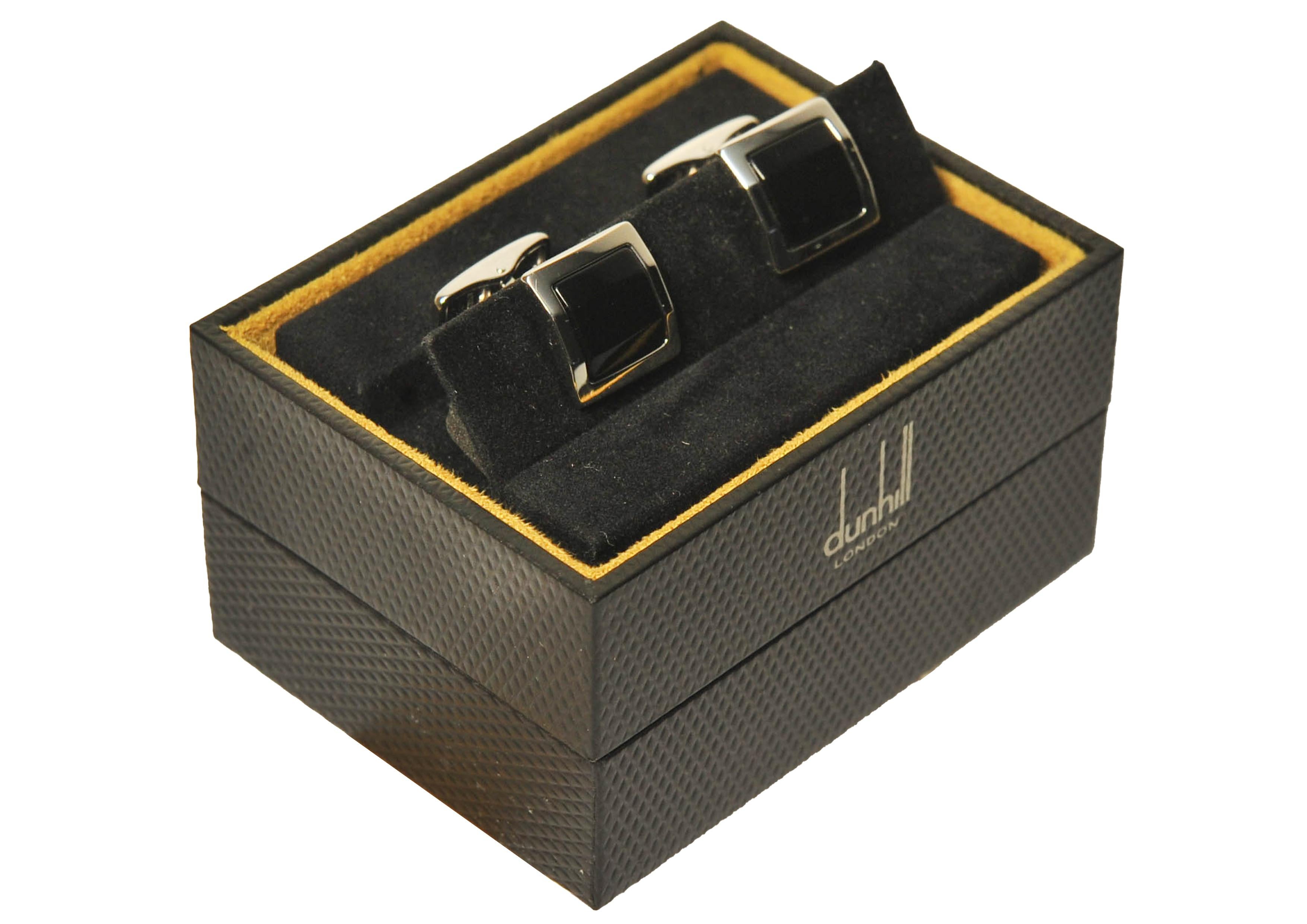 Dunhill of London Sterling Silver & Onyx Cufflinks in Original Dunhill Box  For Sale 4