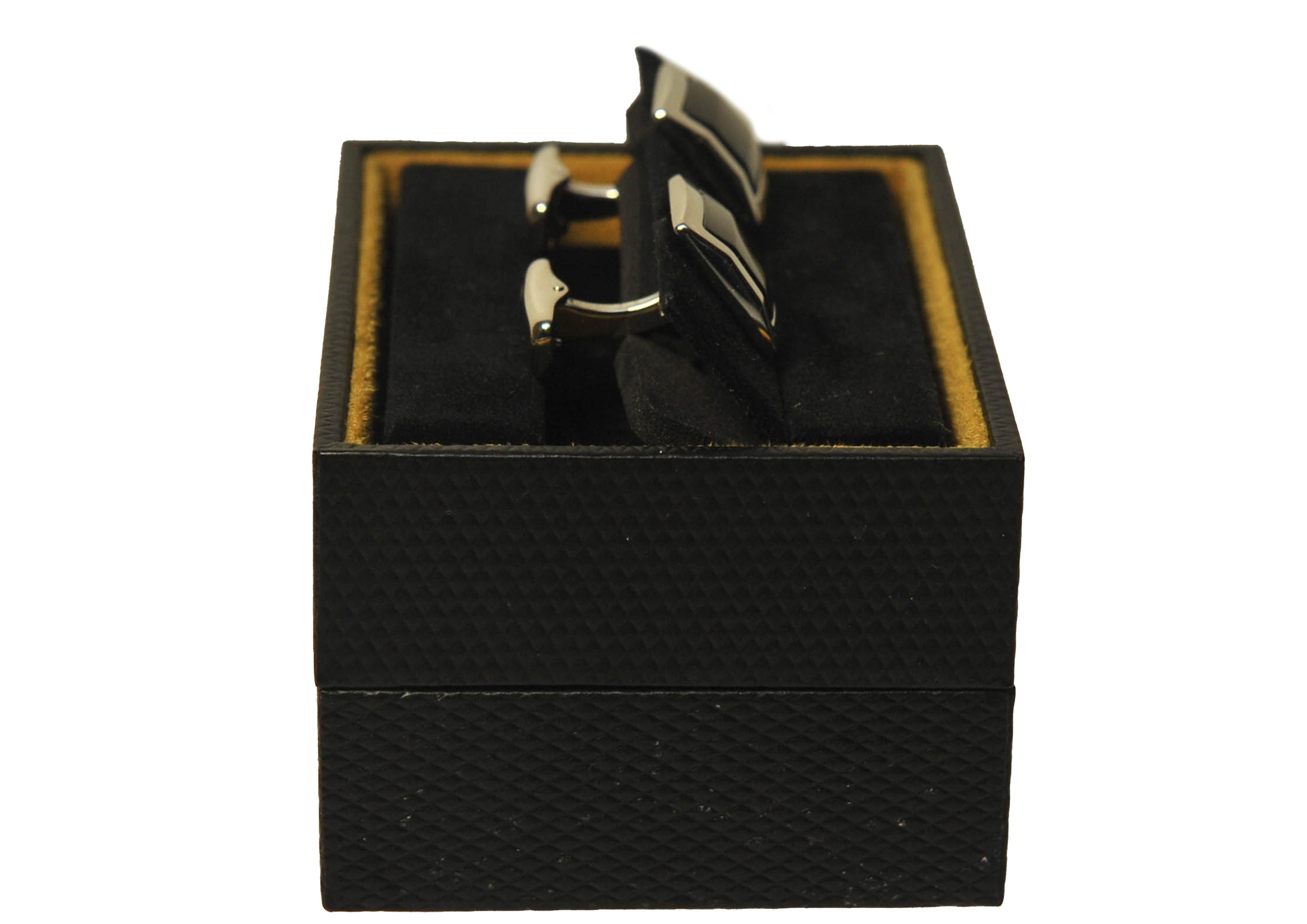 Dunhill of London Sterling Silver & Onyx Cufflinks in Original Dunhill Box  For Sale 5