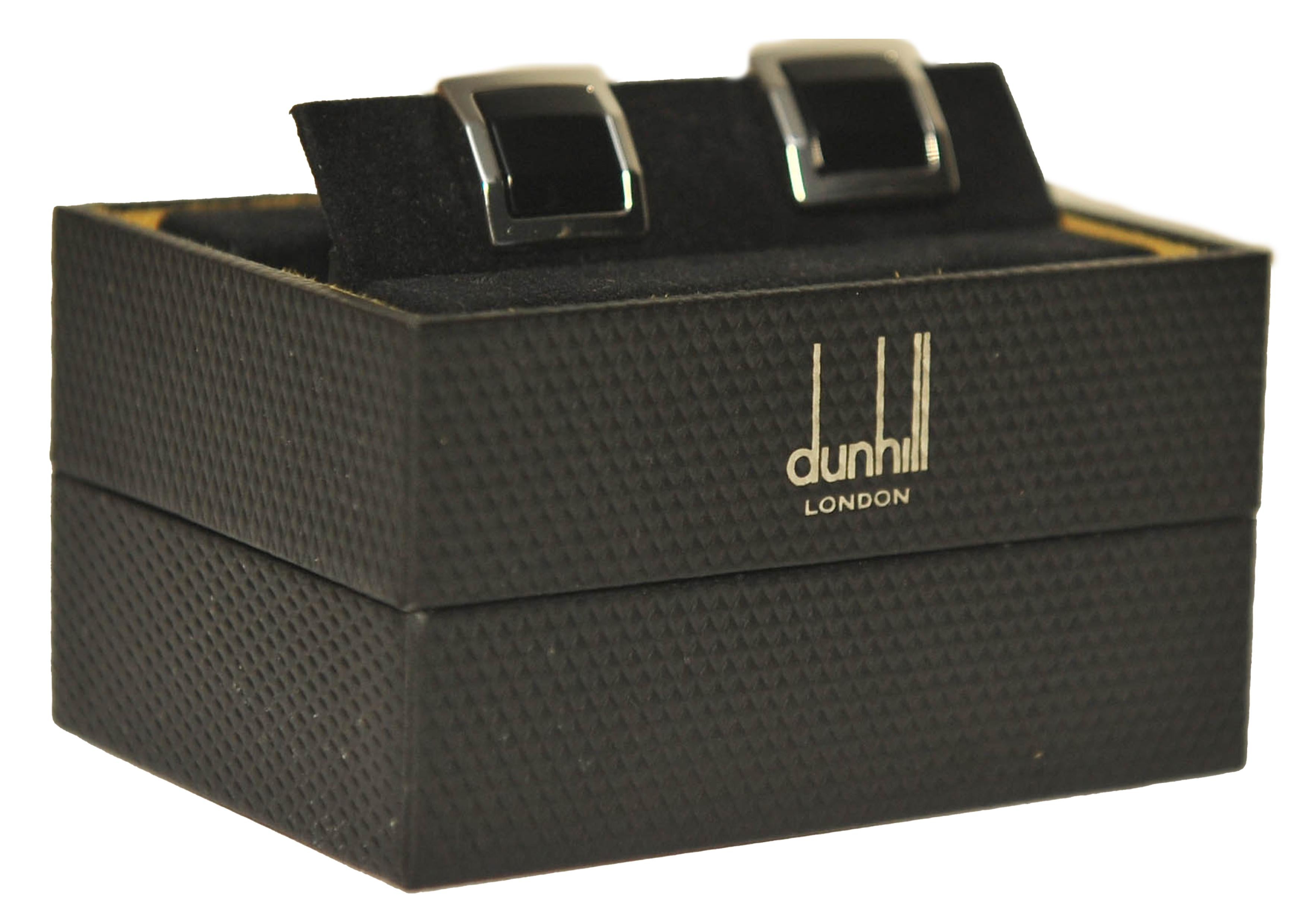 Dunhill of London Manschettenknöpfe aus Sterlingsilber und Onyx in Original Dunhill Box  (Deutsch) im Angebot