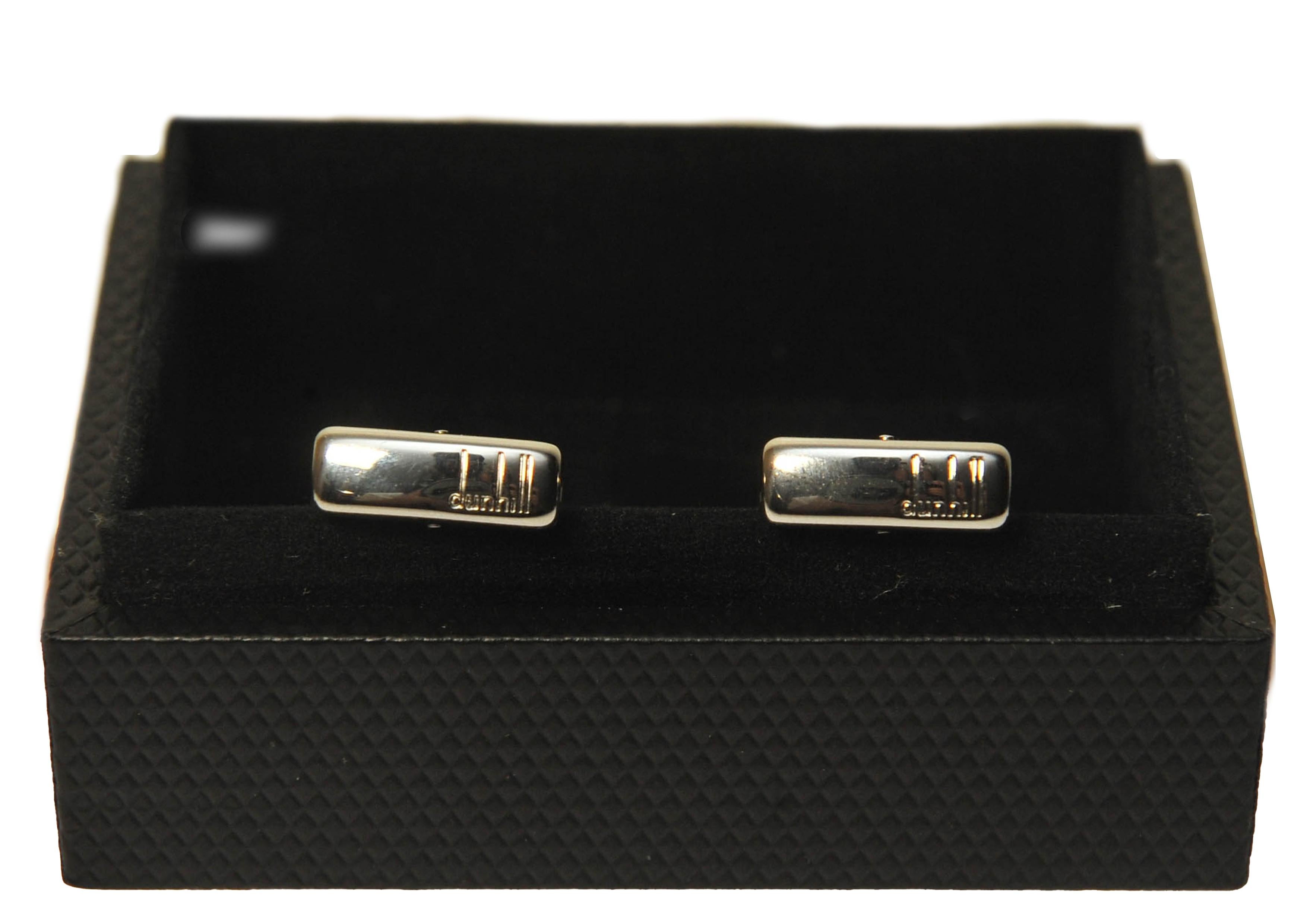 German Dunhill of London Sterling Silver & Onyx Cufflinks in Original Dunhill Box  For Sale