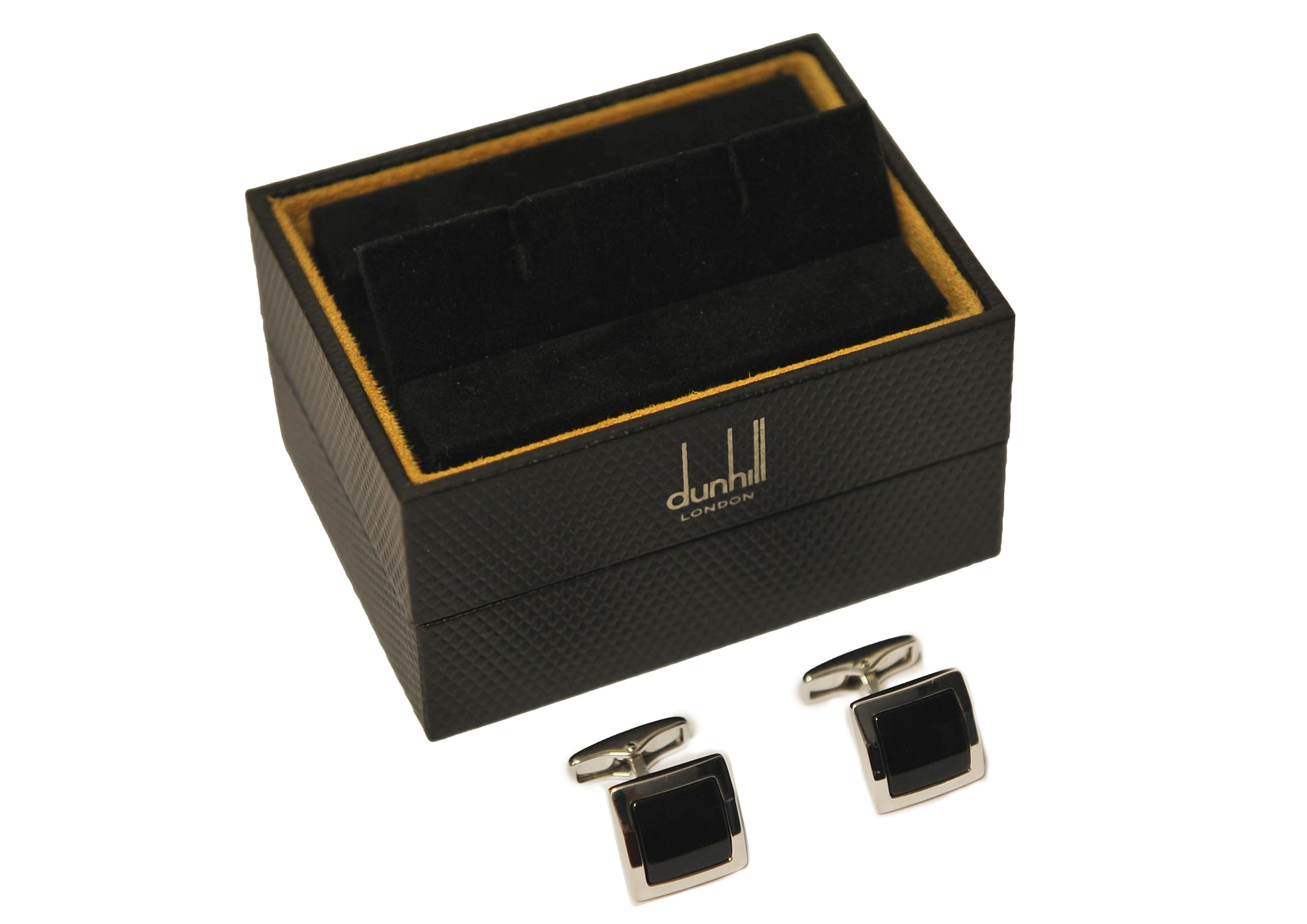 Dunhill of London Sterling Silver & Onyx Cufflinks in Original Dunhill Box  In Good Condition For Sale In High Wycombe, GB