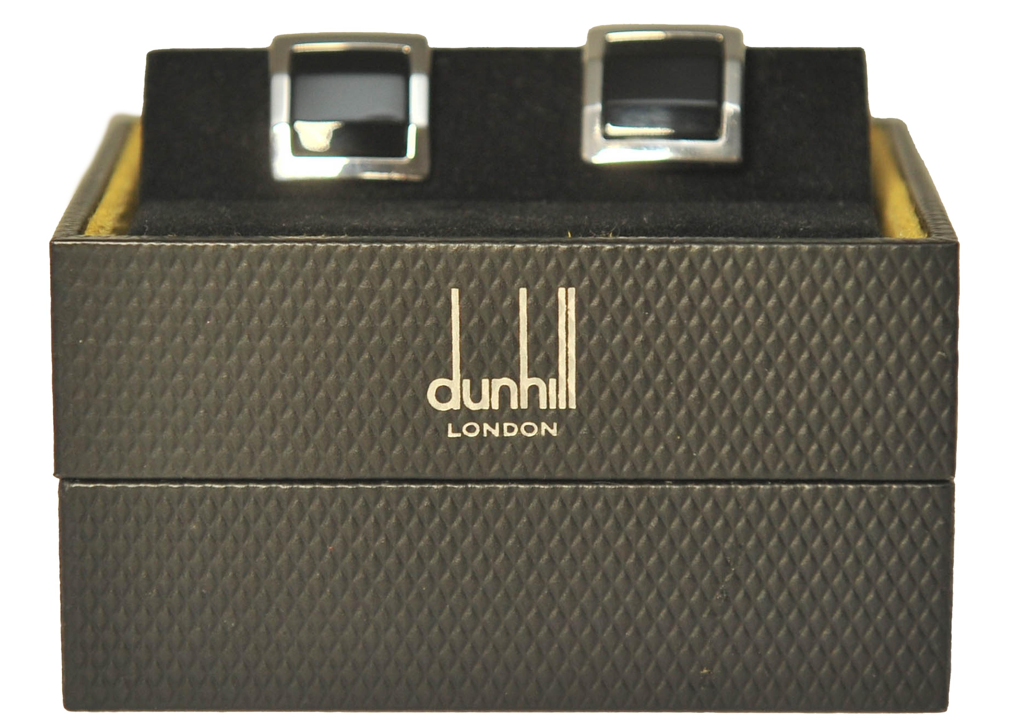 Dunhill of London Manschettenknöpfe aus Sterlingsilber und Onyx in Original Dunhill Box  im Angebot 3
