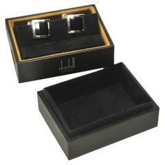 Dunhill Sterling Silver & Black Onyx Suit Cufflinks in Original Dunhill Box