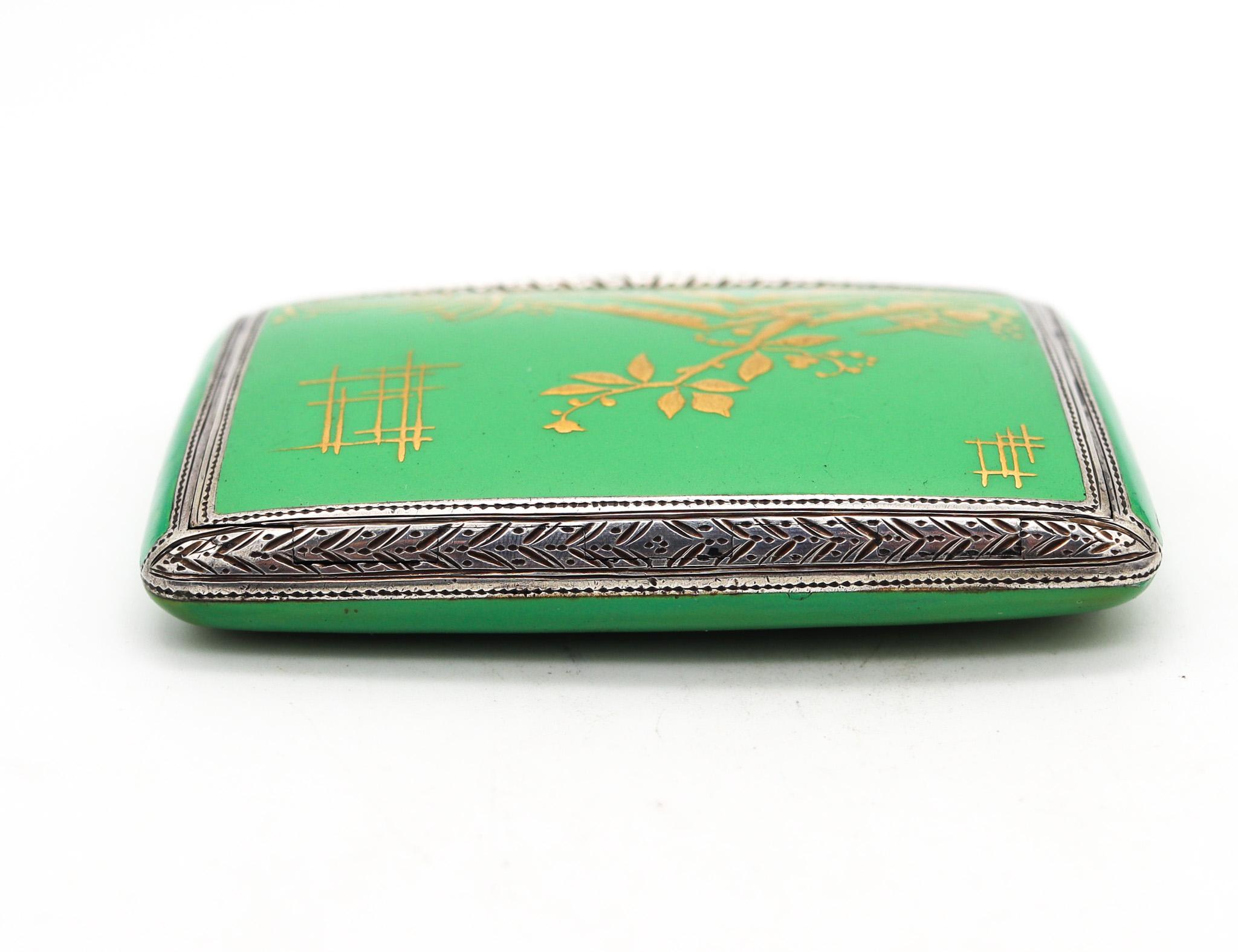 German Dunhill Paris 1928 By Louis Kuppenheim Enameled Chinoiserie Box In 935 Sterling 