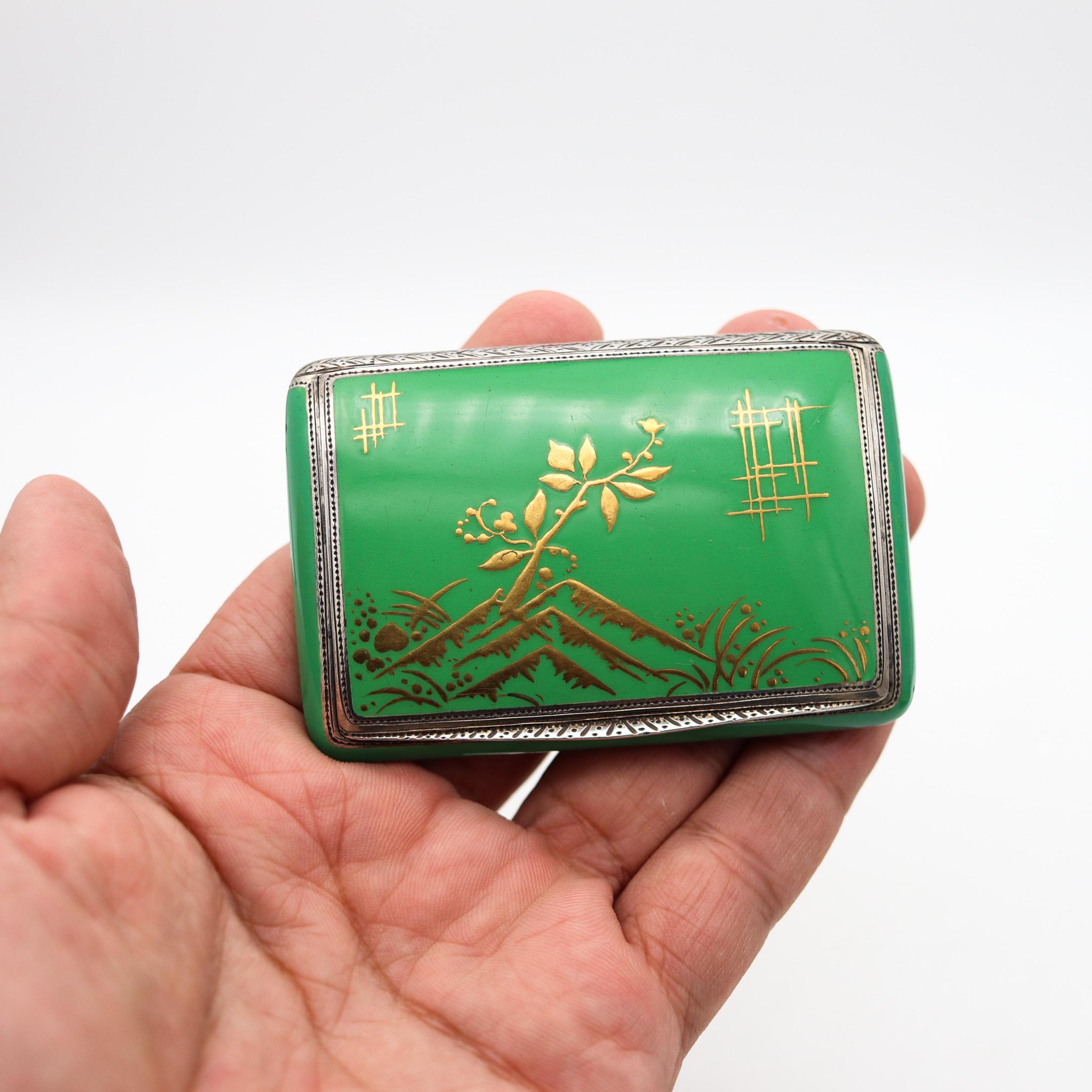 Dunhill Paris 1928 By Louis Kuppenheim Enameled Chinoiserie Box In 935 Sterling  1