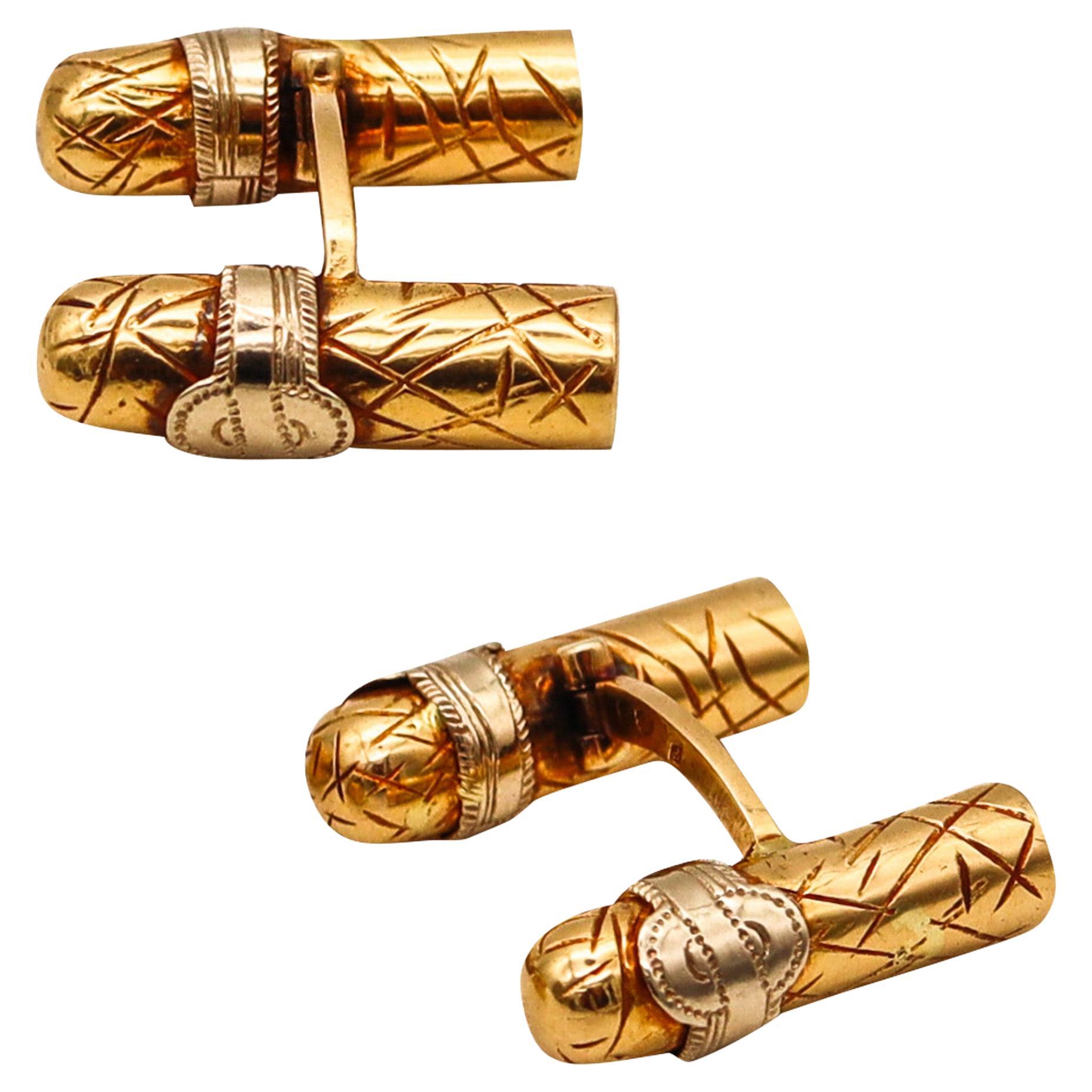 Dunhill Paris 1930 Art Deco Cigars Cufflinks in Two Tones of 18 Karat Gold For Sale