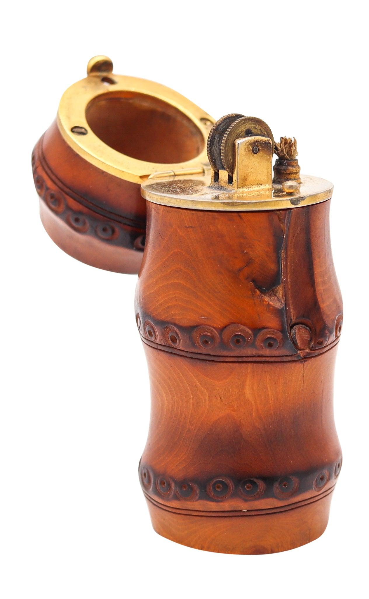 DUNHILL Paris 1934 Art Deco geschnitzter Petrol-Schreibtischleuchter aus Bambus (Art déco) im Angebot