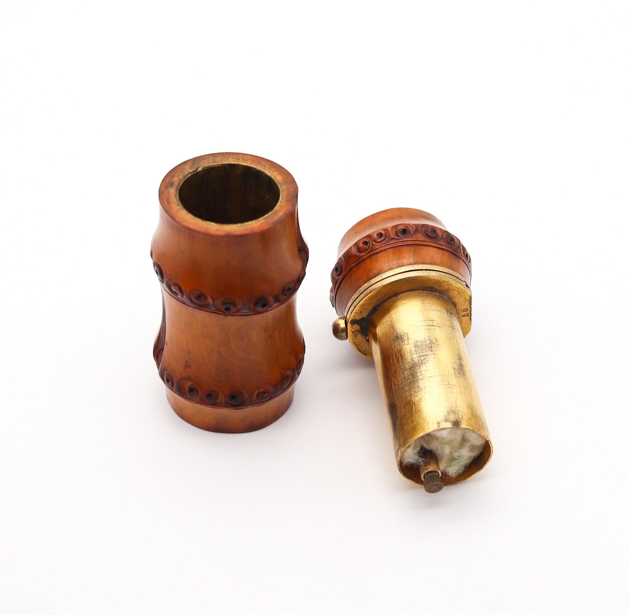 DUNHILL Paris 1934 Art Deco Carved Bamboo Petrol Desk Lighter In Excellent Condition For Sale In Miami, FL