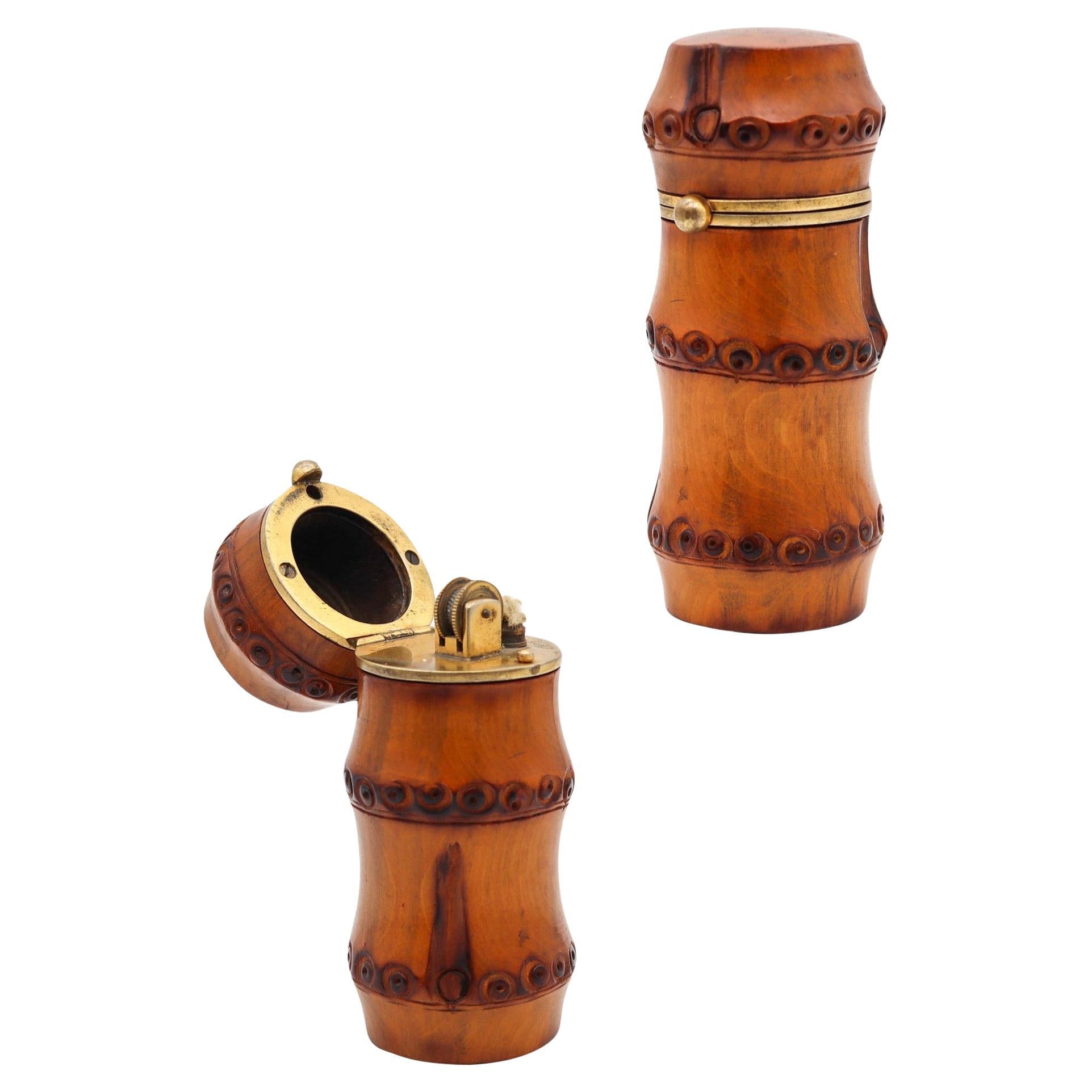 DUNHILL Paris 1934 Art Deco Carved Bamboo Petrol Desk Lighter