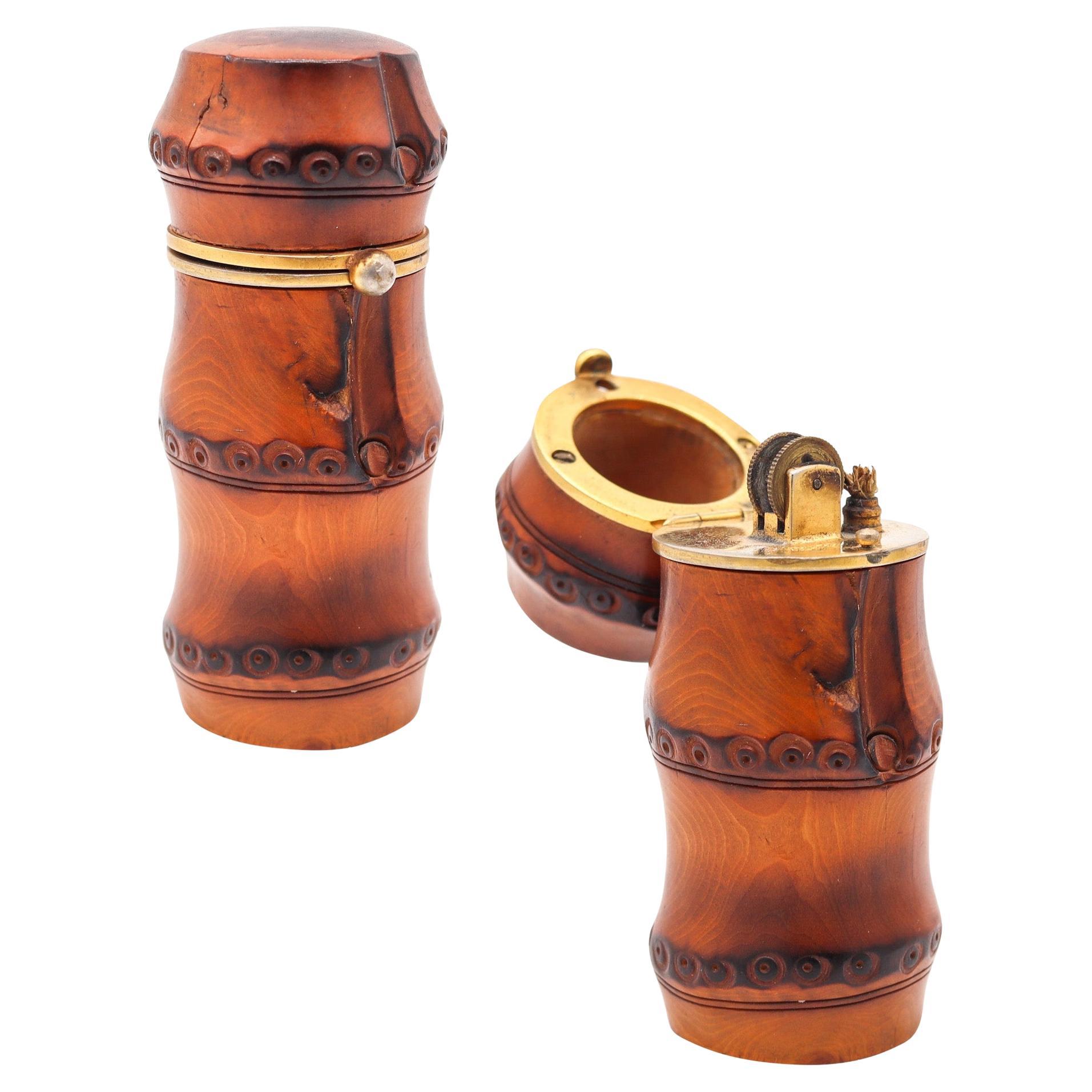 DUNHILL Paris 1934 Art Deco geschnitzter Petrol-Schreibtischleuchter aus Bambus im Angebot