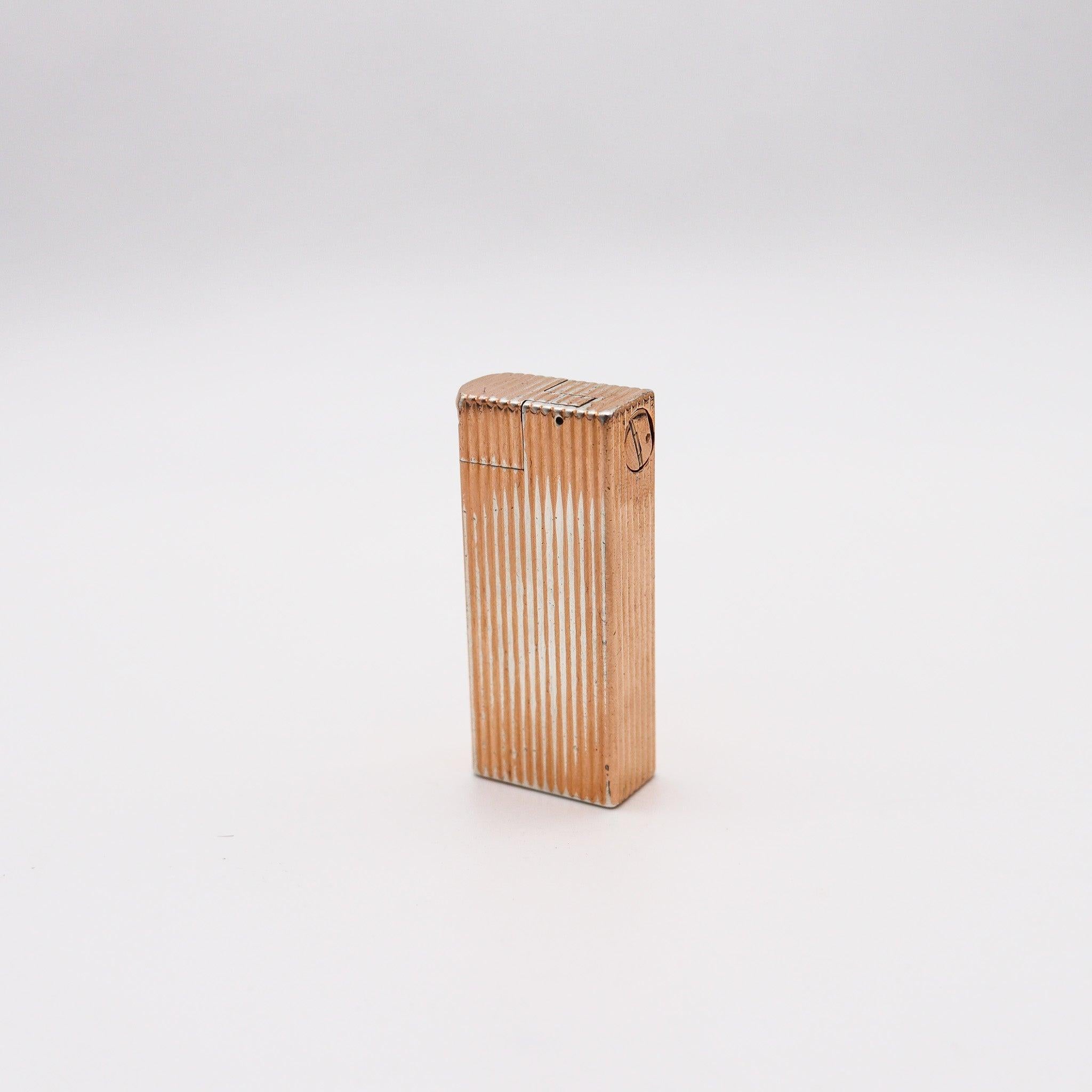 DUNHILL PARIS 1952 Aldunil Gas-Taschenleuchter aus 18kt Gold Vermeil .800 Silber (Art déco) im Angebot