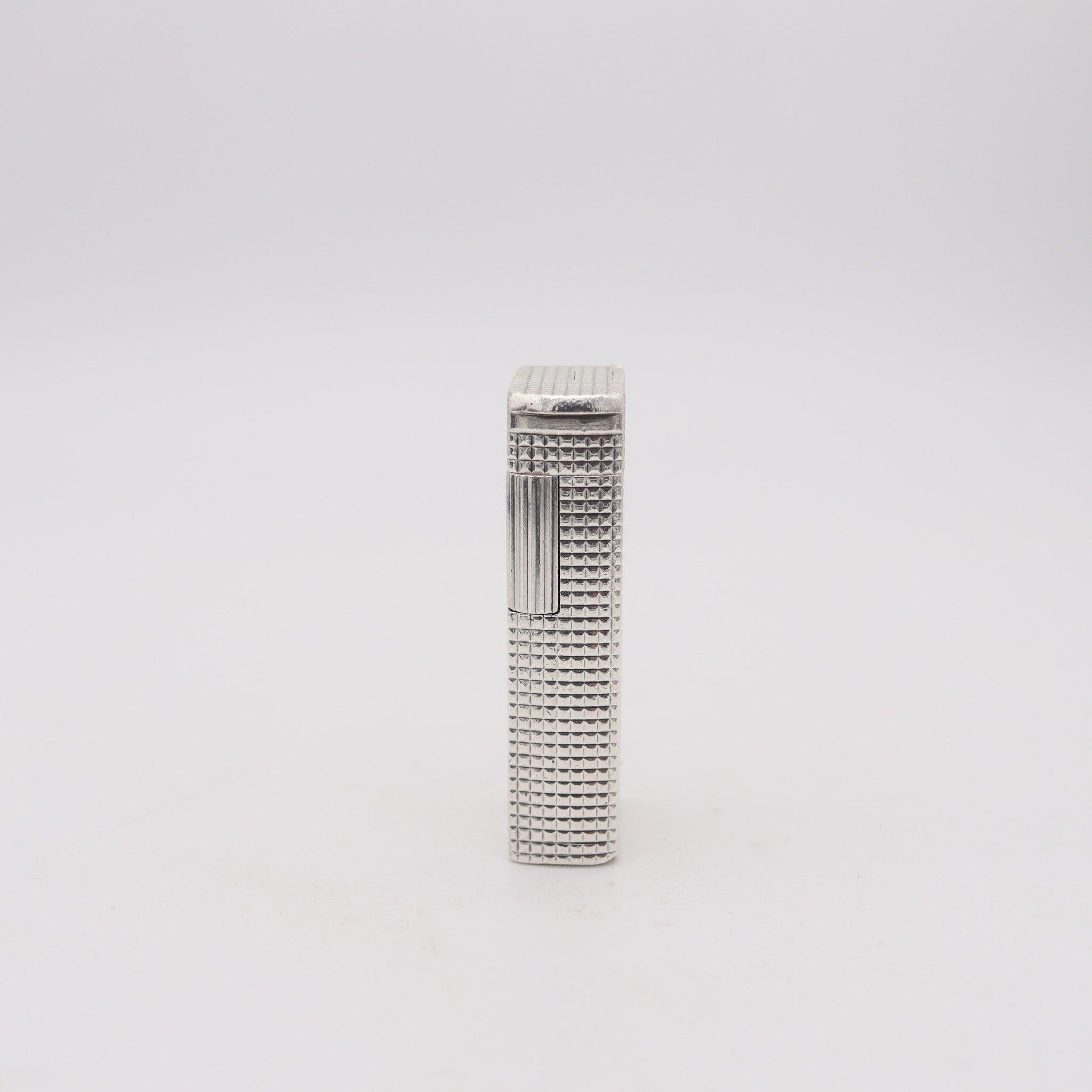 Art Deco DUNHILL PARIS 1952 Aldunil Rectangular Gas Pocket Lighter In solid .800 Silver For Sale