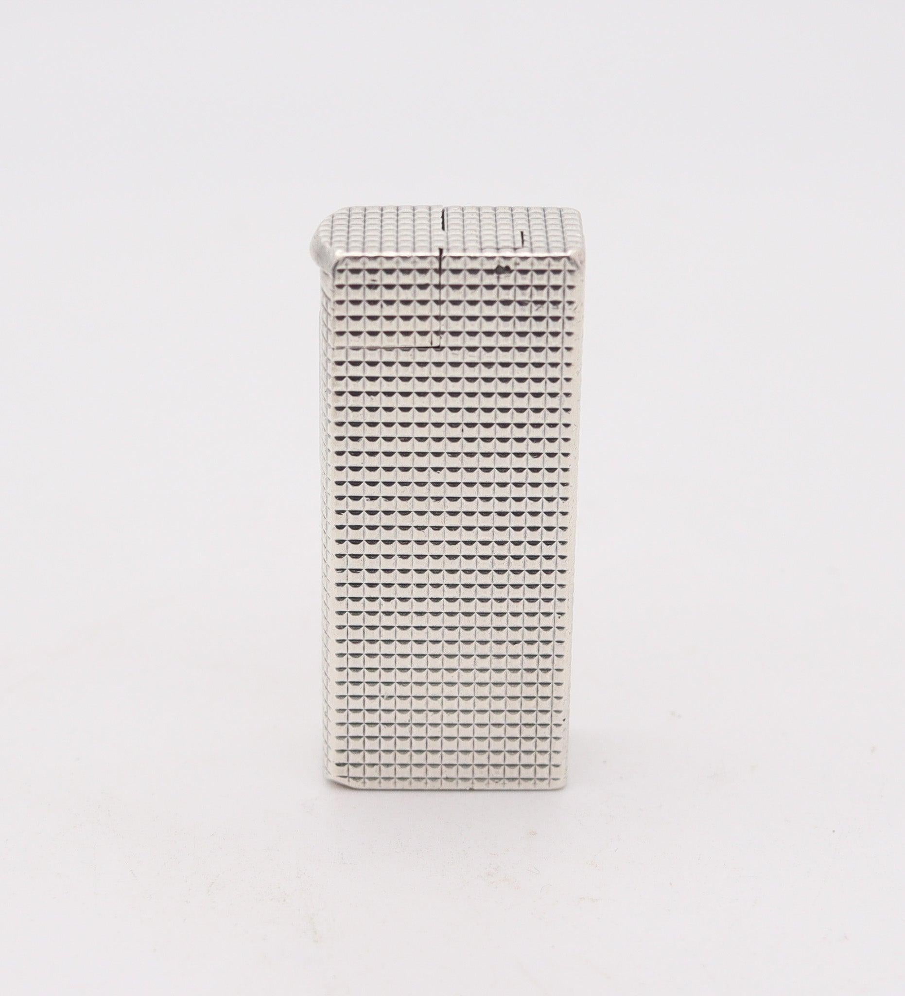 French DUNHILL PARIS 1952 Aldunil Rectangular Gas Pocket Lighter In solid .800 Silver For Sale