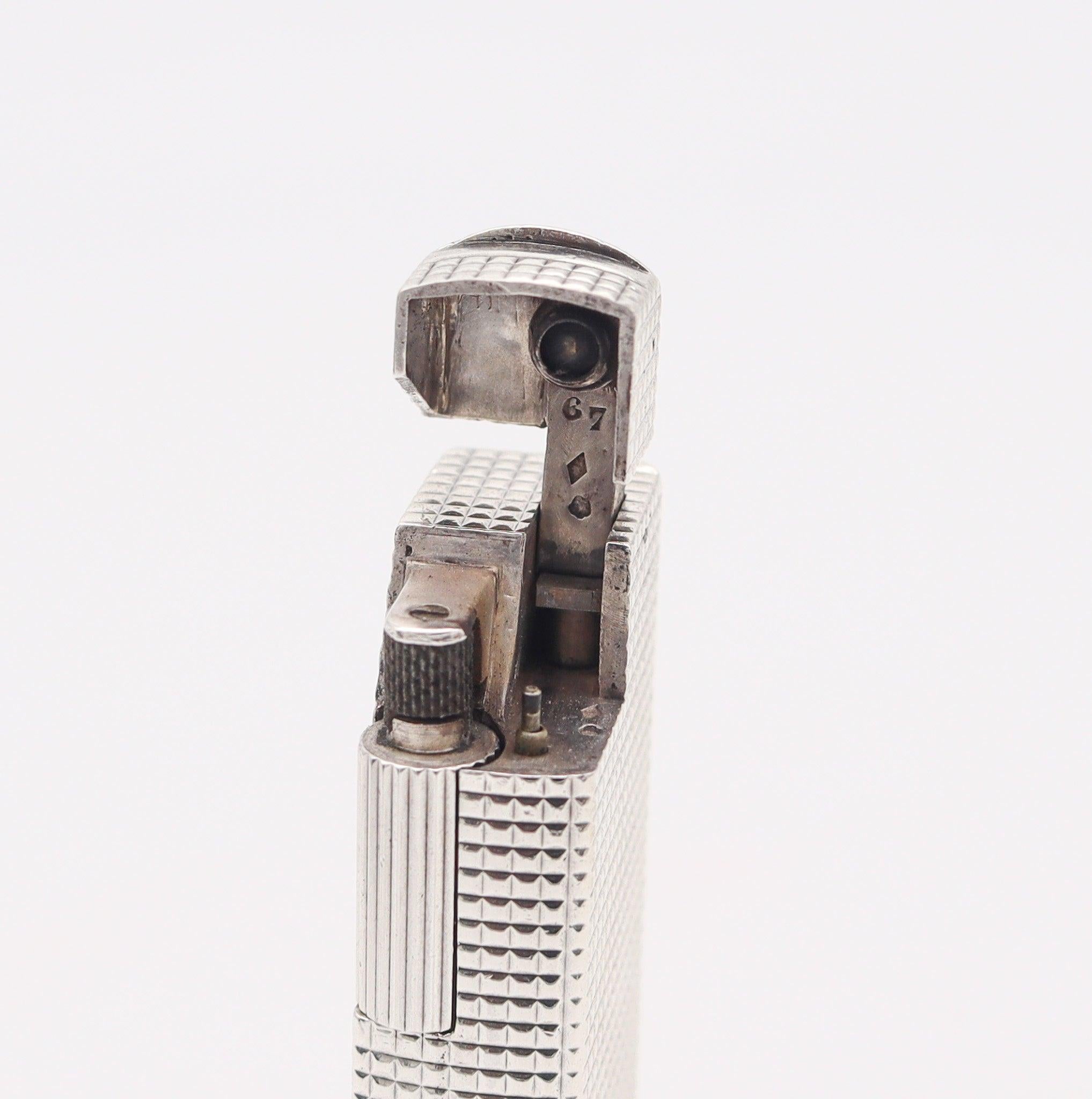 Hand-Crafted DUNHILL PARIS 1952 Aldunil Rectangular Gas Pocket Lighter In solid .800 Silver For Sale