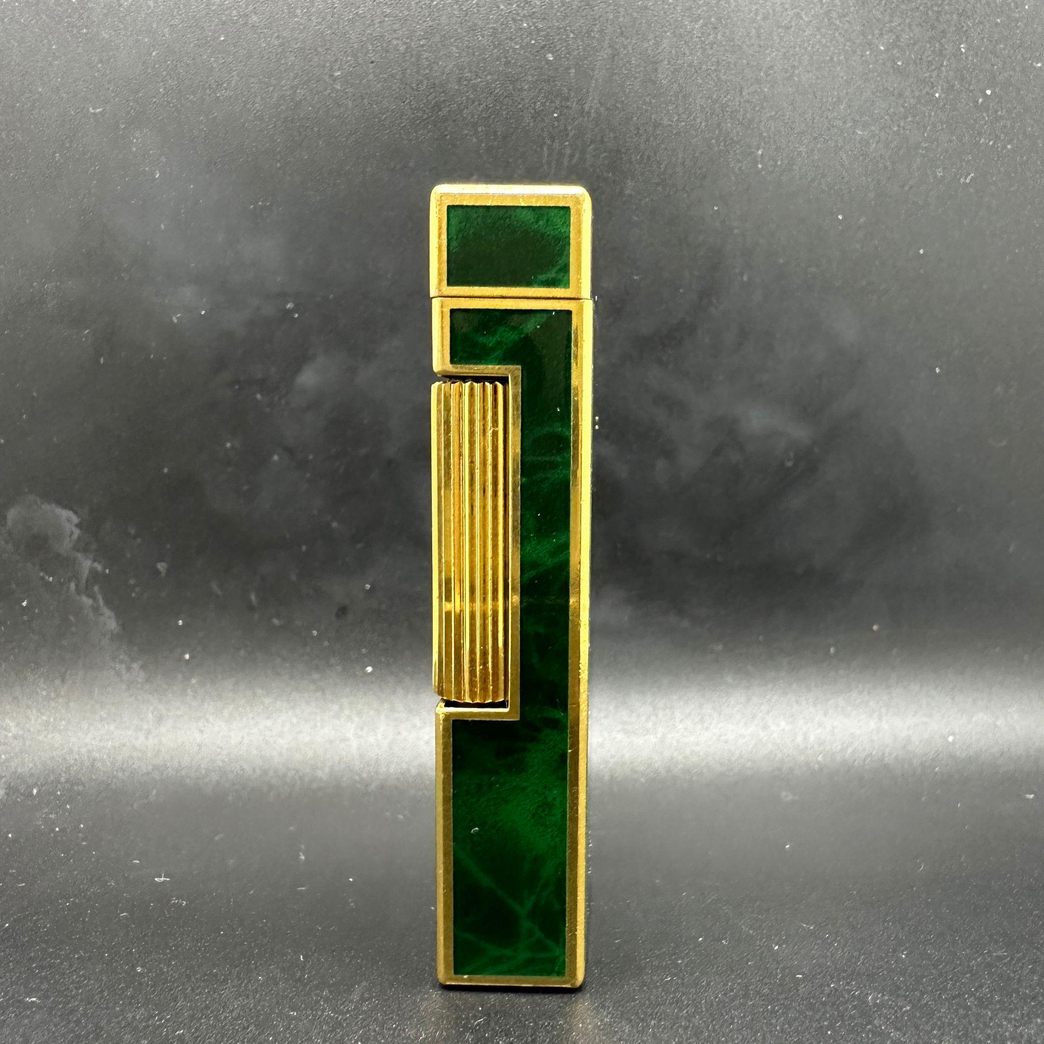 Vintage Dunhill Rare Green Marble Lacquer & Gold Plated Roller Lighter  5